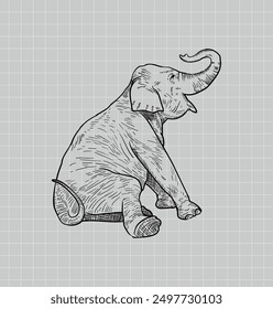 Hand drawing elephant. African Elephant. Baby Elephant. Elephant vector editable color