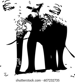 Hand drawing elephant silhouette, Vector illustration.