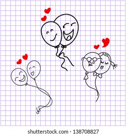 hand drawing emotion cartoon balloons love character