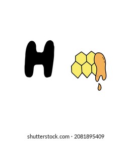 Hand drawing english letter H  Doodle alphabet  letter   honey  ABC