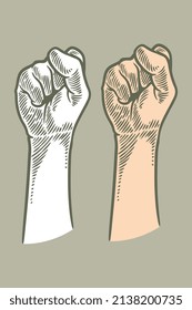 hand drawing engraving hand fist arm isolated on grey background