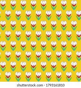 Hand Drawing Ethnic Tile Ditsy Small Tulips Repeating Vector Pattern Isolated Background