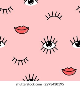 Hand drawing eyes and libs seamless pattern print design. Vector illustration design for fashion fabrics, textile graphics, prints.