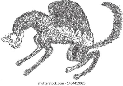 Hand drawing of a fabulous manticore cat