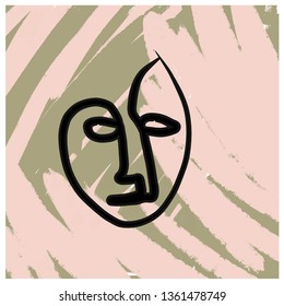 Hand drawing face in abstract style. Creative modern contemporary art. Single continuous line on colorful background 