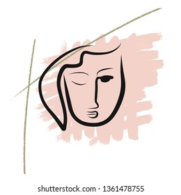 Hand drawing face in abstract style. Creative modern contemporary art. Single continuous line on colorful background 