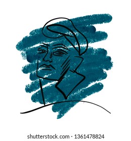 Hand drawing face in abstract style. Creative modern contemporary art. Single continuous line on colorful background 