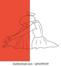 Hand drawing Face creative Ink Sketch Doodle Style Mono Line Portrait Brush Strokes black red Modern Abstract Art Fashion Artistic Portrait Painted Illustration Scandinavian Style Terracotta