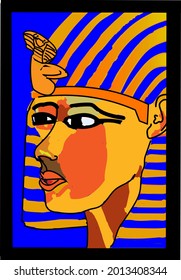 Hand drawing of the face of Pharaoh in the form of a wonderful painting with colors.Handmade artwork.The ancient Egyptian civilization.Vector illustration.