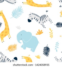 Hand drawing family animals pattern  vector illustration.