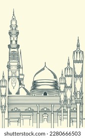 Hand drawing famous islamic building of nabawi mosque.