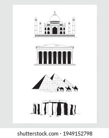Hand drawing the famous place or landmark for travel in black and white, isolated vector illustration