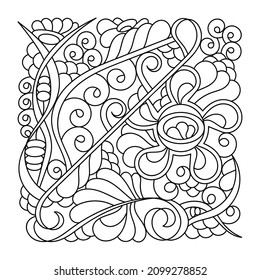 Hand drawing Fantastic plants and abstract elements. Coloring page for adult. Vector illustration.