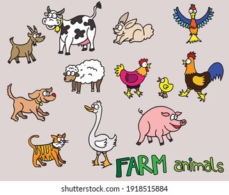 Hand Drawing Farm Animal illustration with simple color