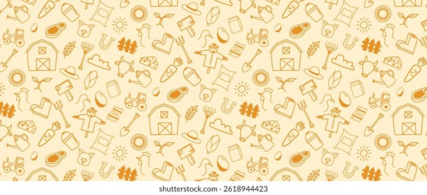 desenho à mão fazenda celeiro doodle padrão sem costura fundo engraçado