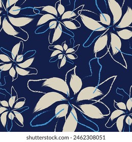 A hand drawing fashion textile vector. Floral textile tropical bicolor flower and leaves miniprint flowers geometric textile design