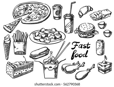 Hand drawing fast Food set