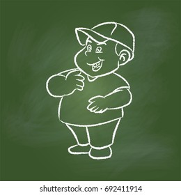Hand drawing of a fat boy on textured green board. Education Concept, Vector Illustration