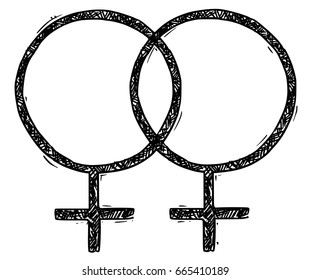 Hand drawing female and female symbols vector illustration.