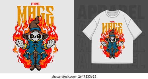 HAND DRAWING FIRE MAGE ILLUSTRATION T-SHIRT APPAREL PRINTING DESIGN