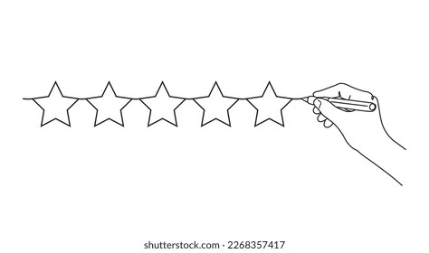Hand drawing five stars rating line drawing hand drawn illustration.