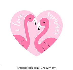 Hand drawing flamingo and heart vector illustration for the t-shirt design with slogan. Vector illustration design for fashion fabrics, textile graphics, prints.