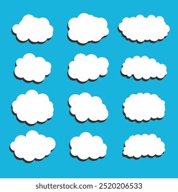 Hand drawing flat cloud shape collection on blue background