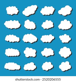 Hand drawing flat cloud shape collection on blue background