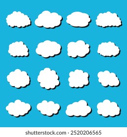 Hand drawing flat cloud shape collection on blue background