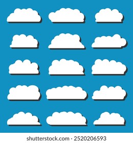 Hand drawing flat cloud shape collection on blue background