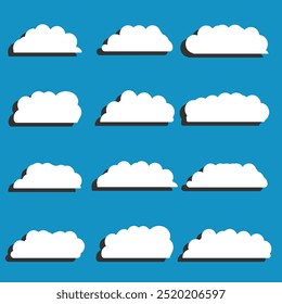Hand drawing flat cloud shape collection on blue background