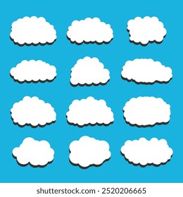 Hand drawing flat cloud shape collection on blue background