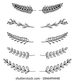 Hand drawing floral decor elements set. For invitations, weddings, holidays, design templates.