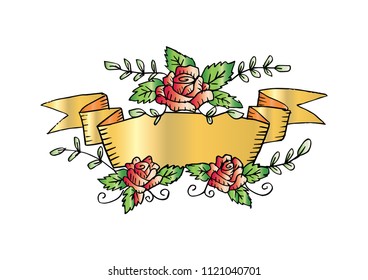 Hand drawing floral frame with rose flowers.