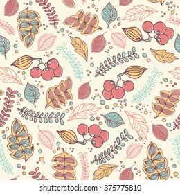 Hand drawing floral seamless background. Vector fabric  pattern pastel color