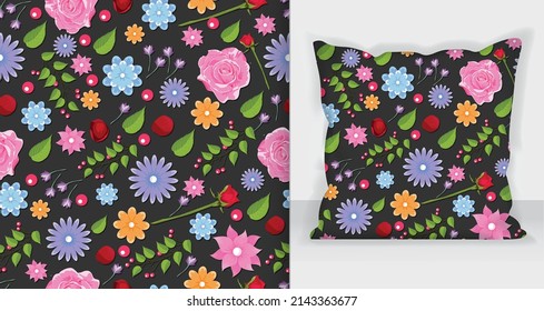 Hand drawing floral seamless pattern with pillow mock up