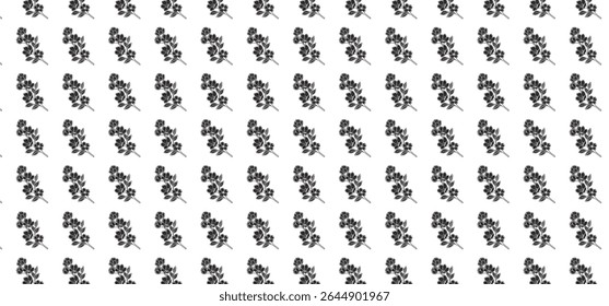 Hand Drawing Floral Seamless Pattern - Black and white base grid pattern with flower