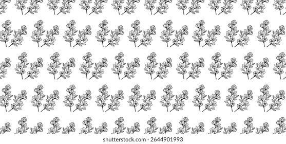 Dibujo a mano Patrón floral sin fisuras - patrón de rejilla de base blanco y negro con estilo de contorno de flores