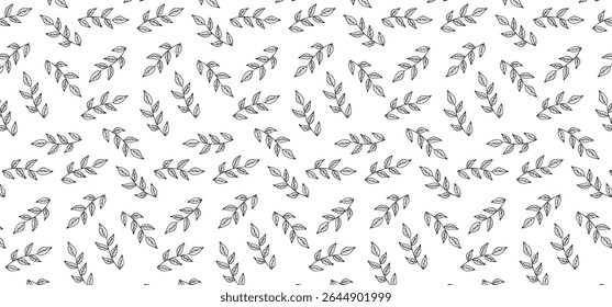 Hand Drawing Floral Seamless Pattern - scatter pattern with leaf outline style