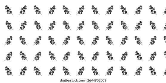 Hand Drawing Floral Seamless Pattern - Black and white base grid pattern with flower