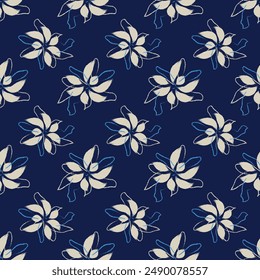 Hand drawing Floral textile tropical bicolor flower and leaves mini print of vector, flowers geometric textile for cloth. Seamless hand drawing pattern style