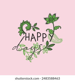 Dessin à la main floral avec texte de typographie  illustration vectorielle isolé sur fond violet