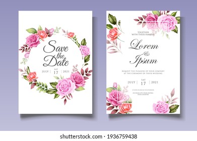 Hand drawing floral wedding invitation template