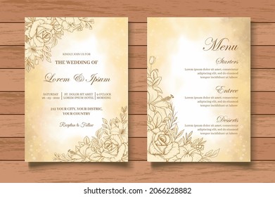 Hand Drawing Floral Wedding Invitation Card Set