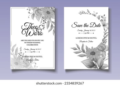 Hand drawing floral wedding invitation card set
