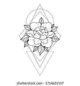 Hand drawing flower with geometric elements for greeting card, invitation, Henna drawing and tattoo template. Vector illustration