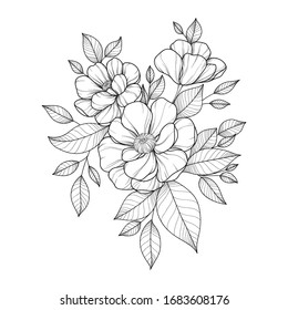 Hand drawing flower for greeting card, invitation, Henna drawing and tattoo template. Vector illustration