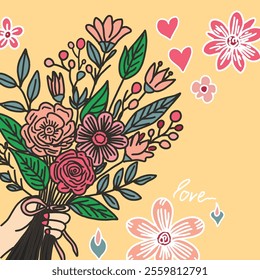 hand drawing flower heart illustration