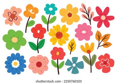 hand drawing flower and leaves sticker set