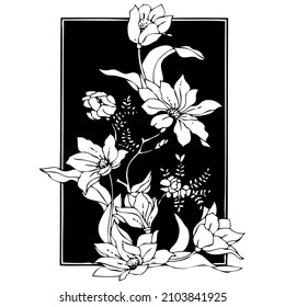 loto de flor de dibujo a mano en blanco y negro